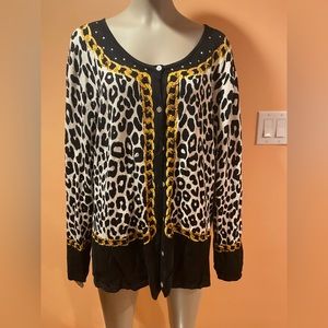 Pierri Lady Women’s Fit Blazer – Black, White & Yellow (Leopard Style), 1X